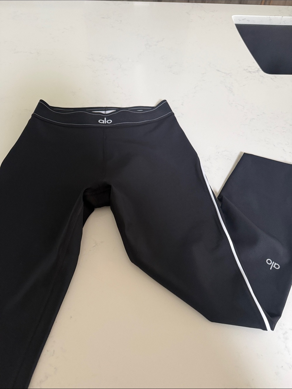 ALO Yoga Kids Black Leggings with White Side Stripe